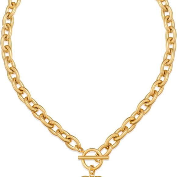 Retro Heart Charm Necklace, Chunky Thick Chain Necklaces with Puffy Heart Pendan - Picture 1 of 7